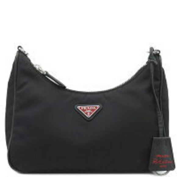 Prada Re Edition Nylon Shoulder Bag Black Triangle Plate - Picture 1 of 9